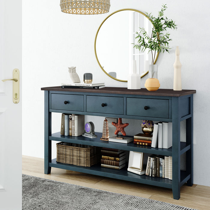 Retro Design Console Table with Two Open Shelves -Navy