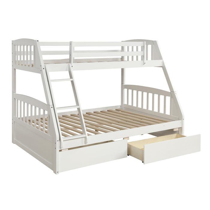 Solid Wood Twin Over Full Bunk Bed with Two Storage Drawers - White