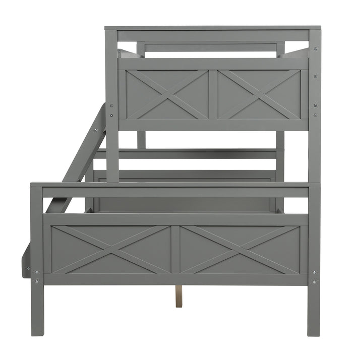 Twin over Full Bunk Bed with ladder & Safety Guardrail - Gray