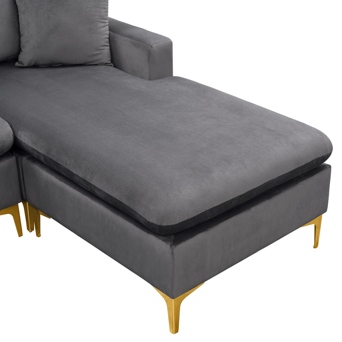 L-Shape Sectional Sofa with Ottoman- Grey