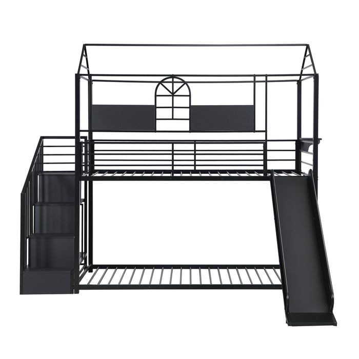 Metal bunk bed with slide and steps - Black