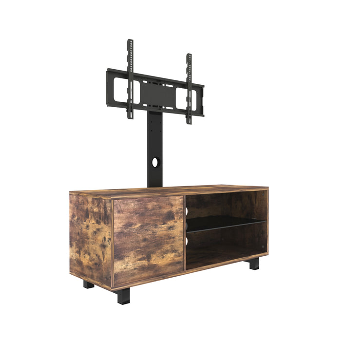 Rustic Brown TV Console with push-to-open Storage Cabinet for TV up to 65in -Wood & Glass