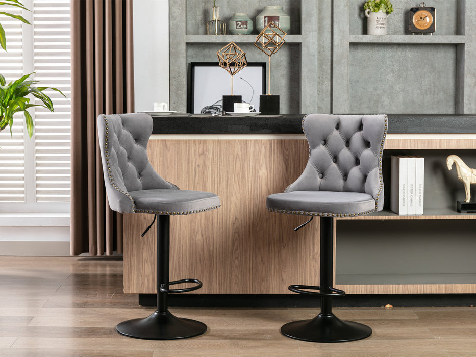 Swivel Velvet Barstools , Gray (Set of 2）