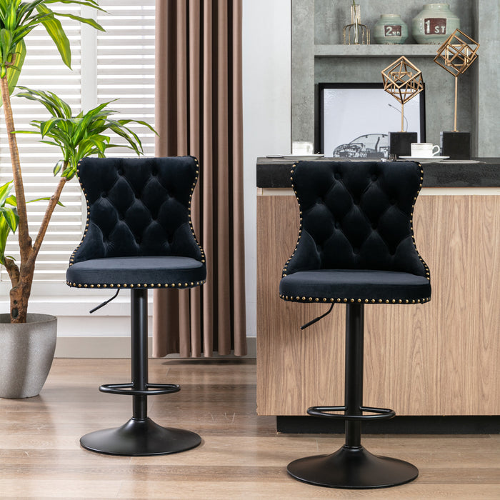 Swivel Velvet Barstools, Black (Set of 2）