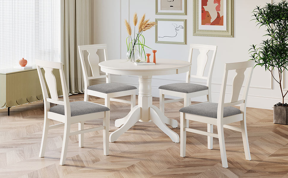 5-Piece Mid-Century Wood Dining Table Set - Cream White