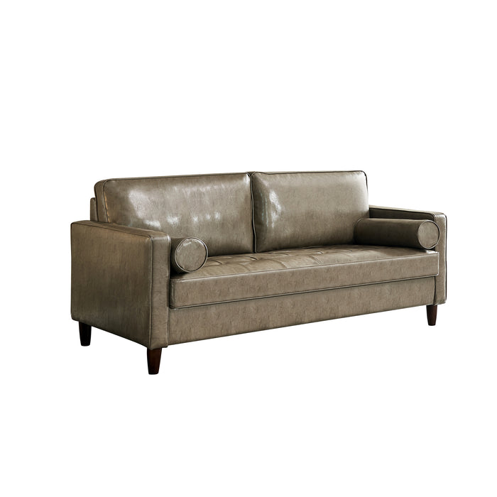 Modern Mid-Century Vegan Leather Sofa - Khaki