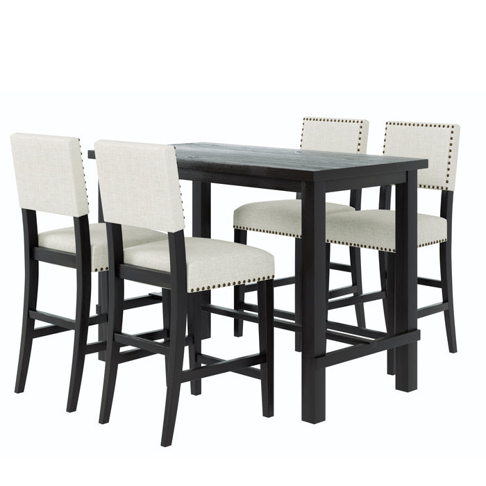 5-Piece Counter Height Dining Set - Espresso + Beige