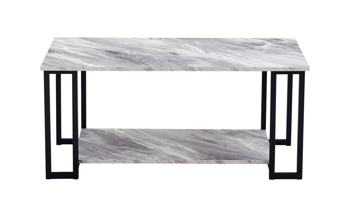 Coffee Table, 2 Layers 1.5cm Thick Marble MDF - GREY Top, BLACK Leg