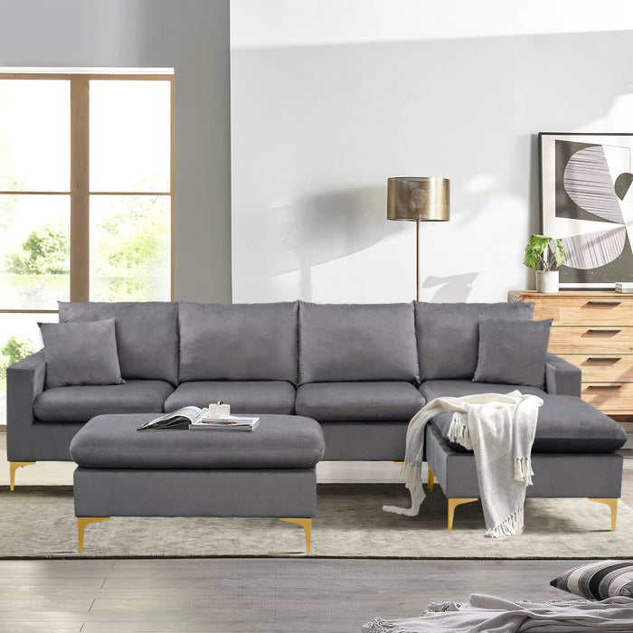 L-Shape Sectional Sofa with Ottoman- Grey