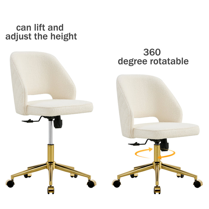 Modern Teddy Velvet Office Chairs, Adjustable 360 °Swivel - White