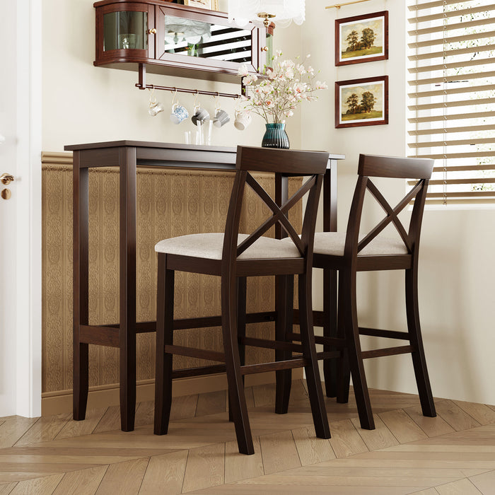 3-Piece Farmhouse Bar Height Dining Set - Dark Walnut