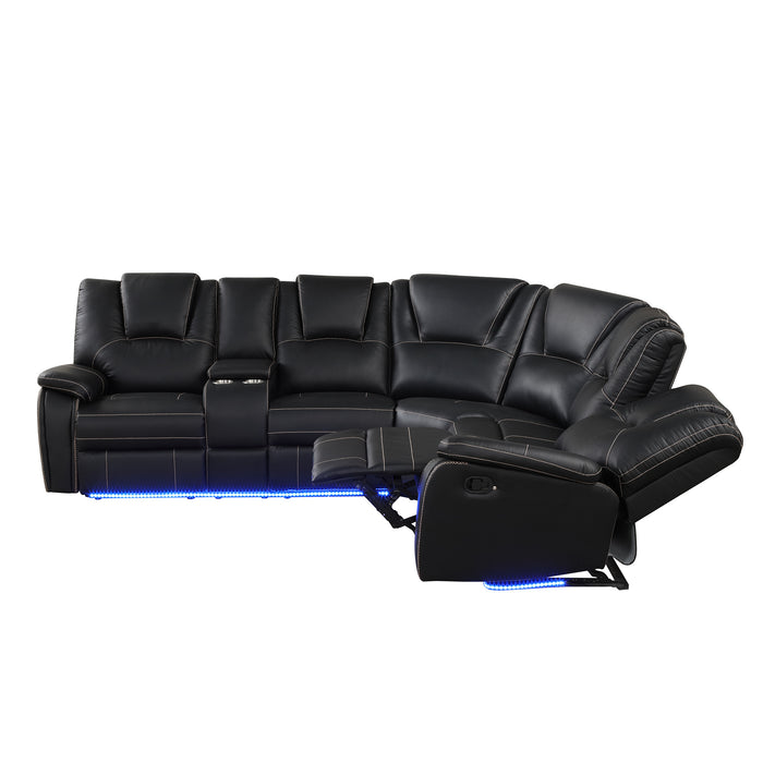 Modern Faux Leather Manual Reclining with Center Console & LED Light - Black