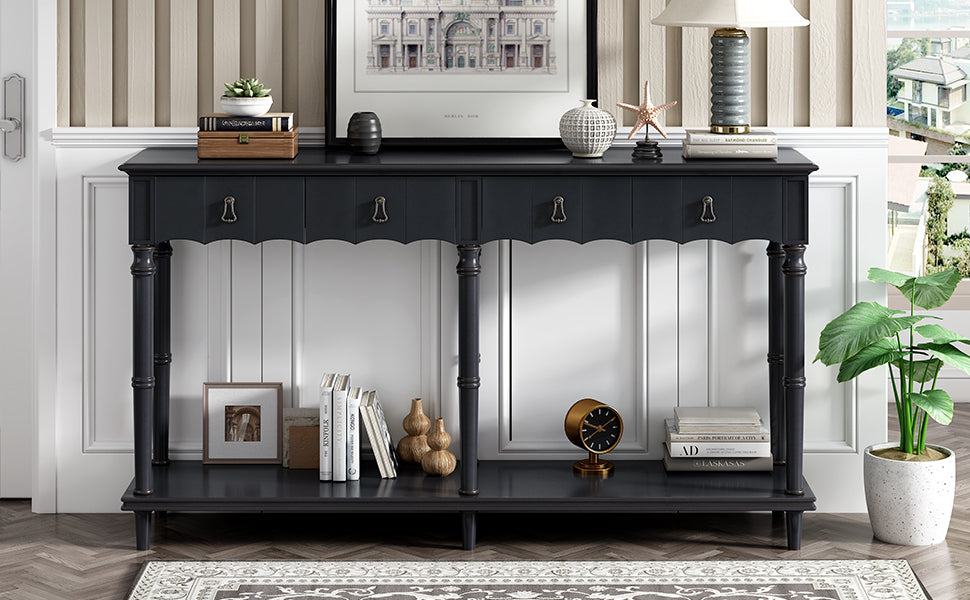 Country Console Table for Hallway - Antique Black