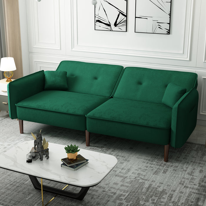 Convertible Sofa Bed with Wood Legs - Green