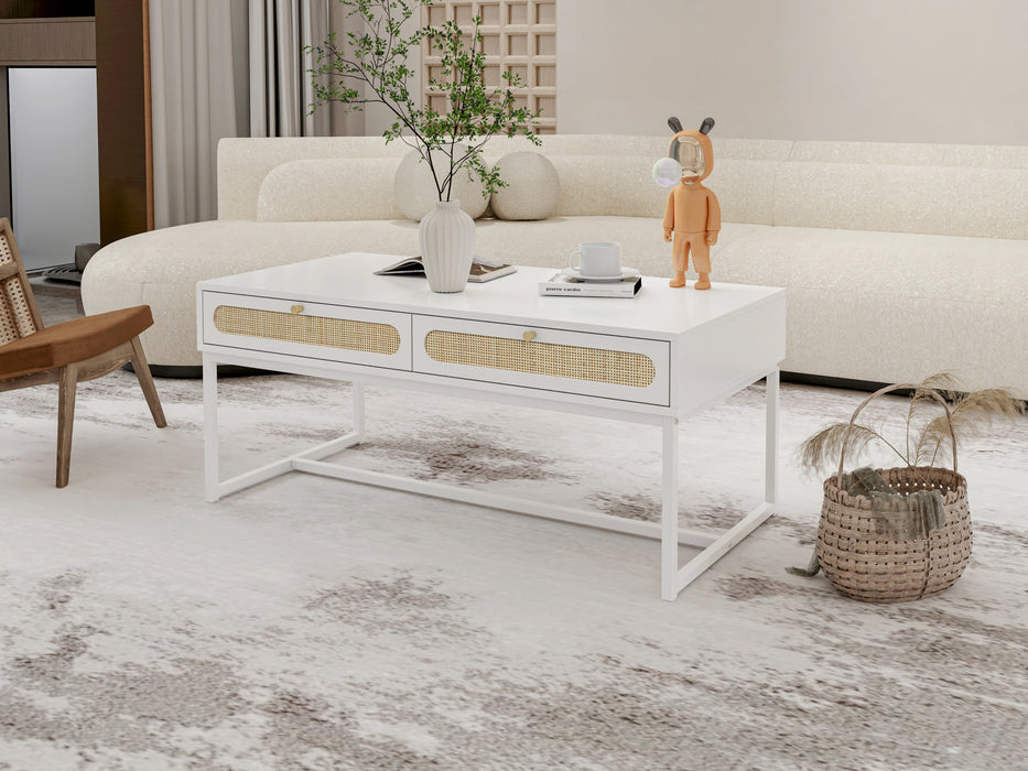 2 Rattan Drawer Coffee Table - White