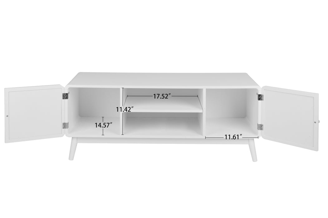 White TV Console with Rattan Door