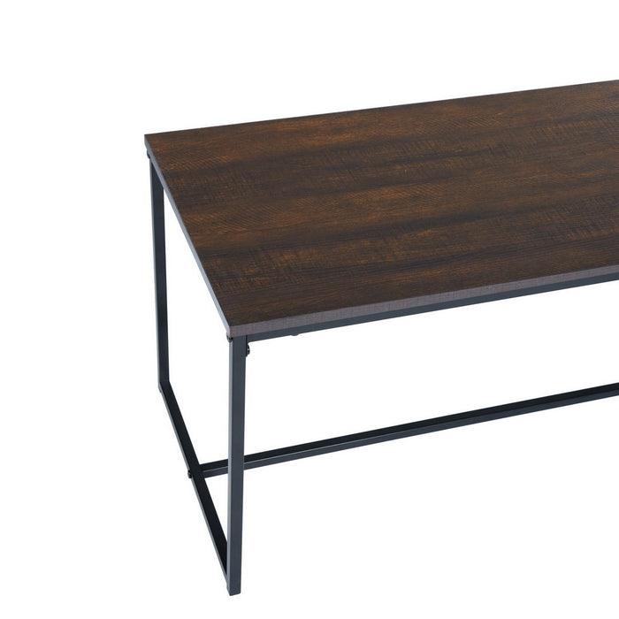 Modern Industrial Style Rectangular Wood Grain Top Coffee Table with Metal Frame - Walnut & Black