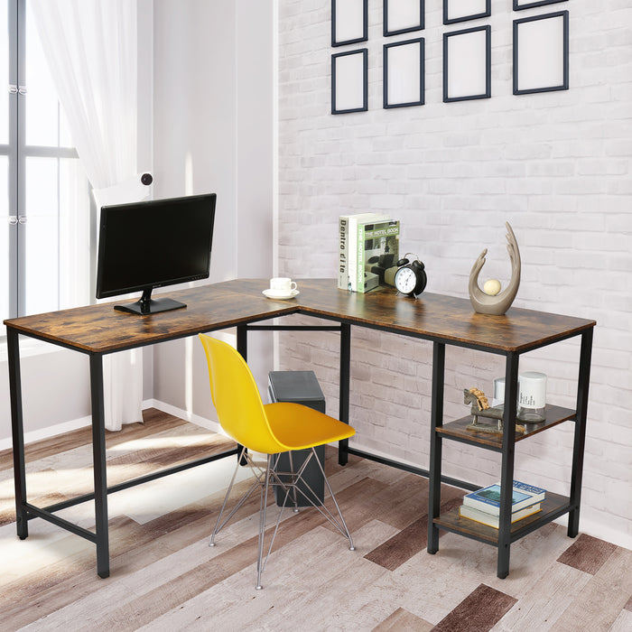 L Shaped Corner Computer Desk, Rustic Brown