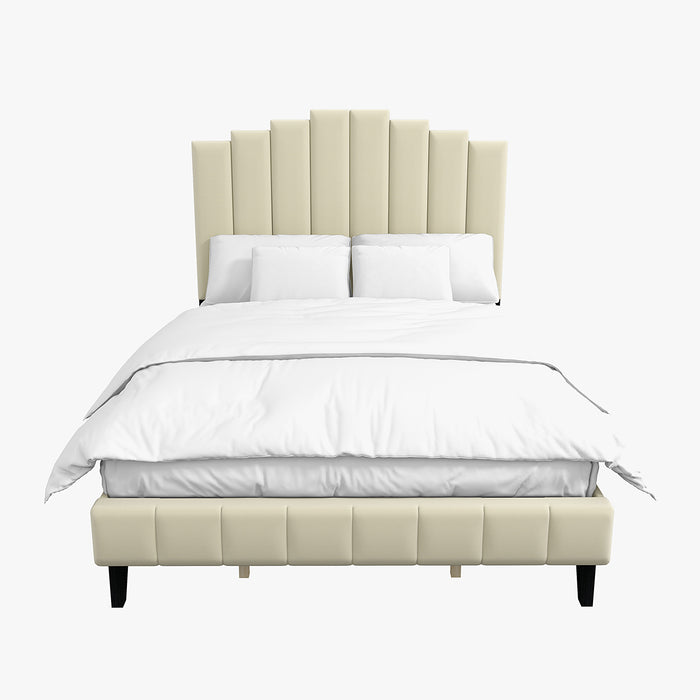 Queen Size Tufted Upholstered Platform Bed with Headboard and Footboard - Ivory