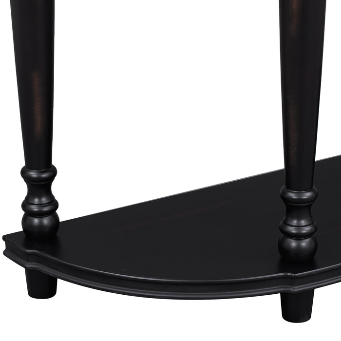 Retro Circular Curved Design Console Table with Open Style Shelf - Black