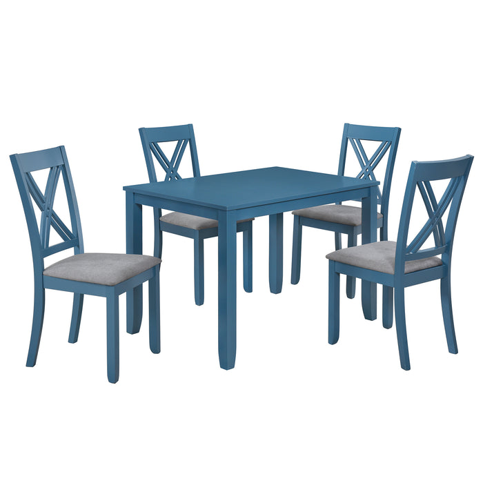 5-Piece Rustic Minimalist Wood  Dining Table Set - Blue