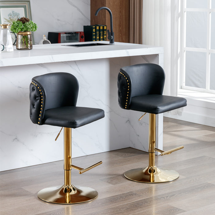 Modern PU Upholstered Bar Stools with the whole Back Tufted - Black (Set of 2)