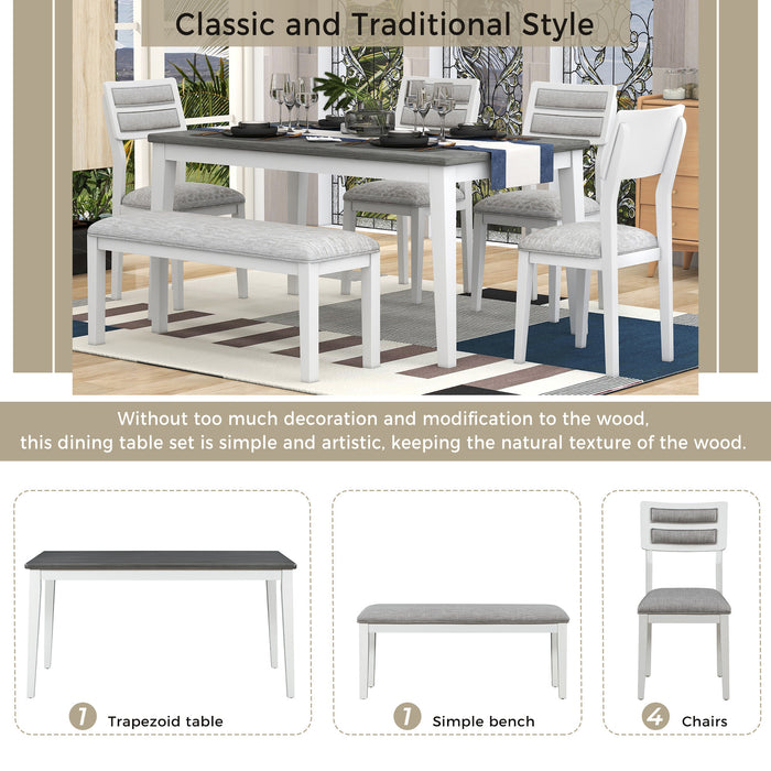 6-Piece Classic and Traditional Style Dining Set - White+Gray