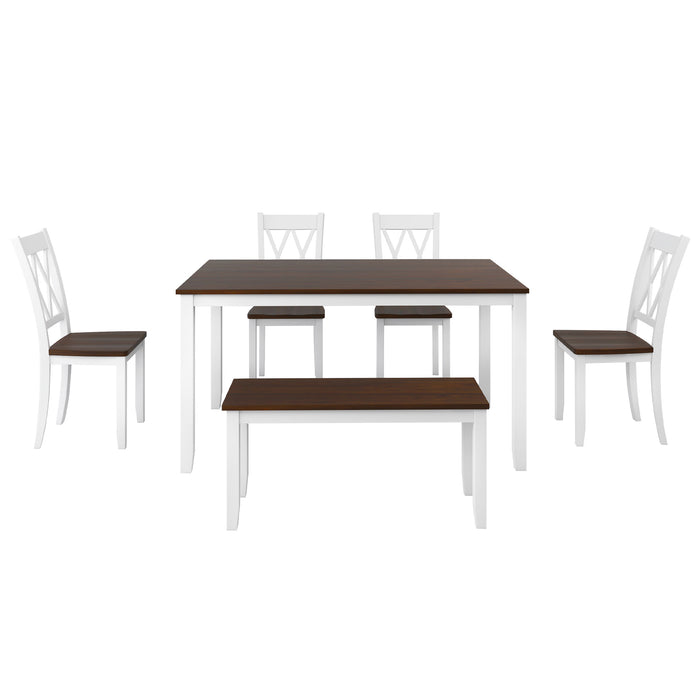 6-piece Farmhouse Rustic Dining Table set - White + Cherry