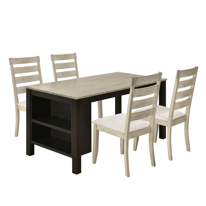 5-Piece Farmhouse Wood Dining Table Set - Beige