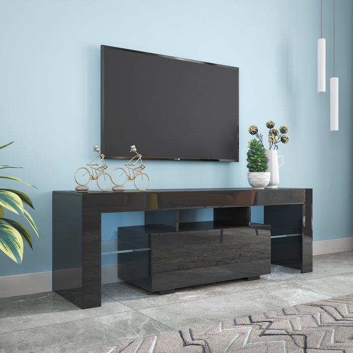 Black TV Stand with LED RGB Lights (Black)