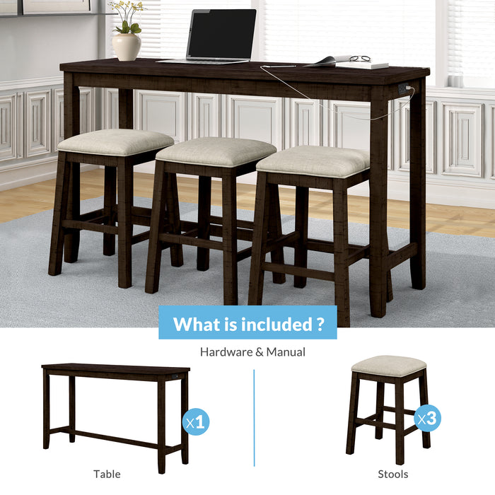 4- Pieces Counter Height Table with Fabric Padded Stools - Brown