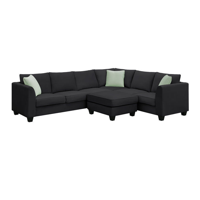 7 Seats Modular Sectional Sofa with Ottoman - Black