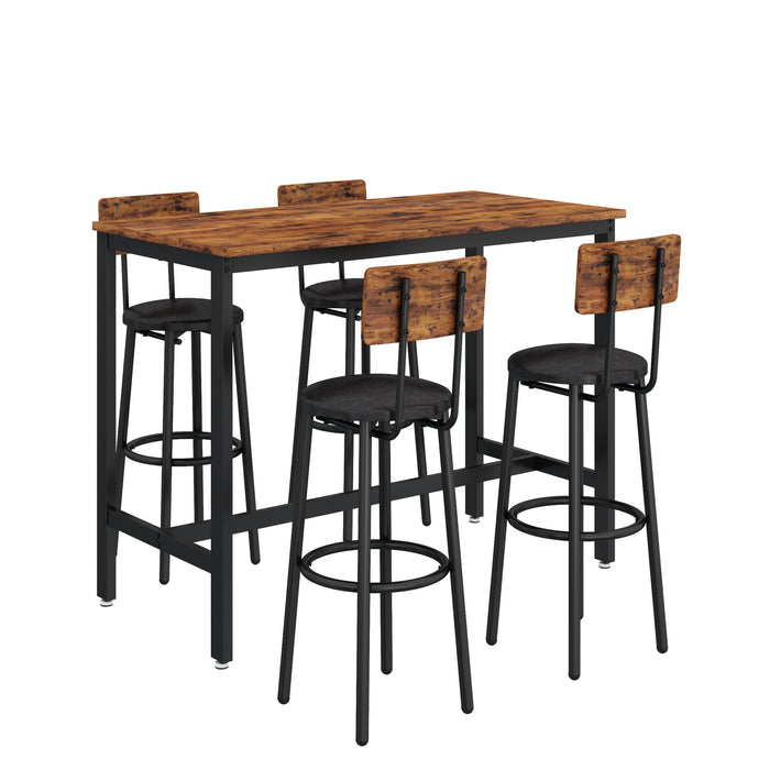 5- Piece Bar Table Set - Rustic Brown