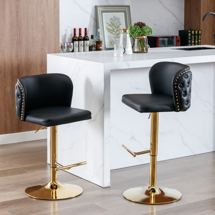 Modern PU Upholstered Bar Stools with the whole Back Tufted - Black (Set of 2)