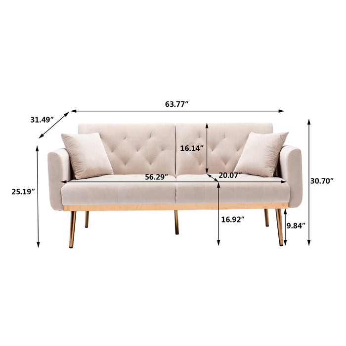 Velvet loveseat with rose gold metal feet