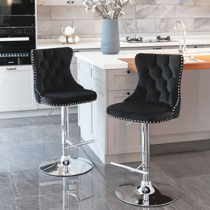 Swivel Velvet Barstools , Gray (Set of 2）