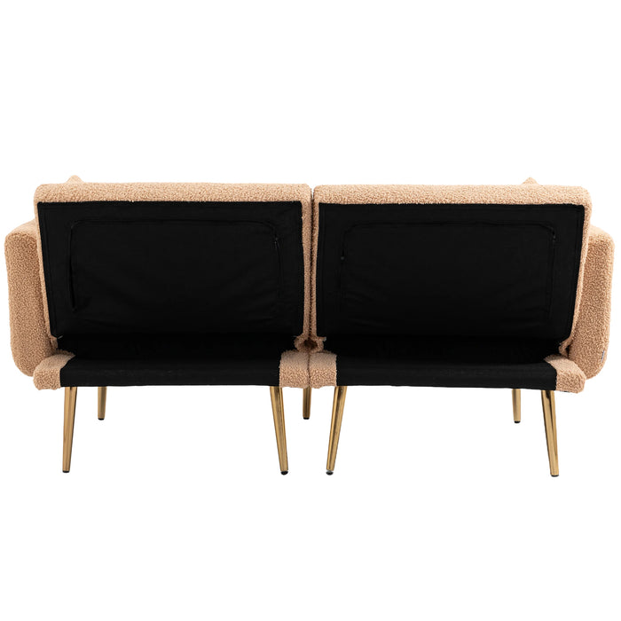 Modern  Velvet  Sofa Futon - Camel Teddy