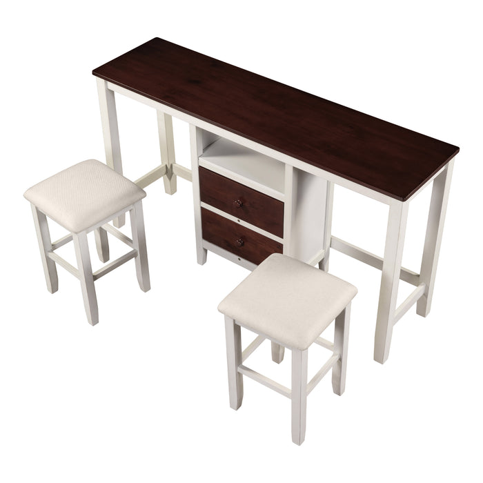 3-piece Farmhouse Rustic Counter Heigh Dining Table Set - White and Brown