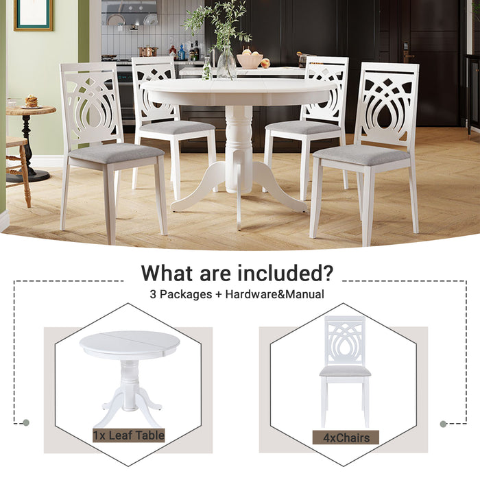 5-Piece Mid-Century Extendable Round Dining Table Set - White