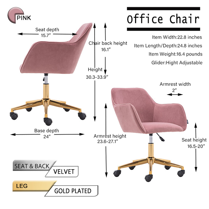 Modern Velvet Home Office Chair - Pink