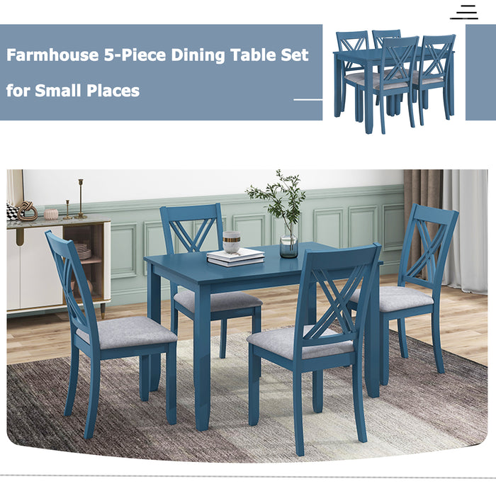 5-Piece Rustic Minimalist Wood  Dining Table Set - Blue