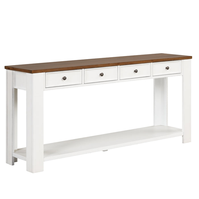 Pine Wood Console Table - Antique White+ Brown Top