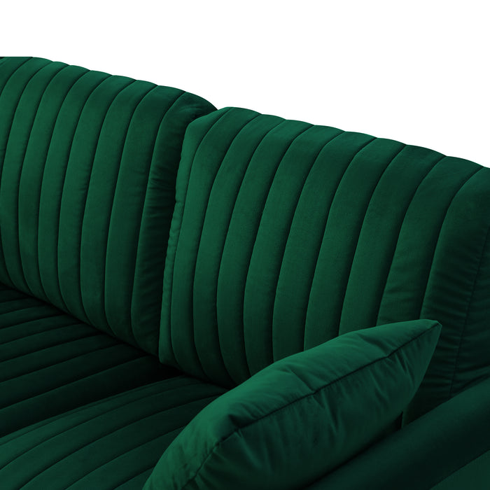 Upholstered Velvet Sofa With Reversible Cushions - Green