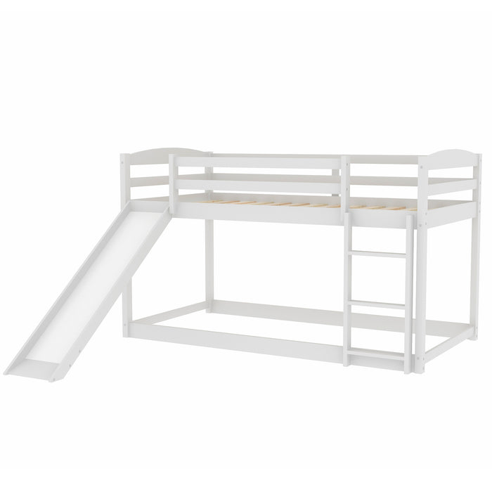 Twin over Twin Bunk Bed with Convertible Slide and Ladder - White