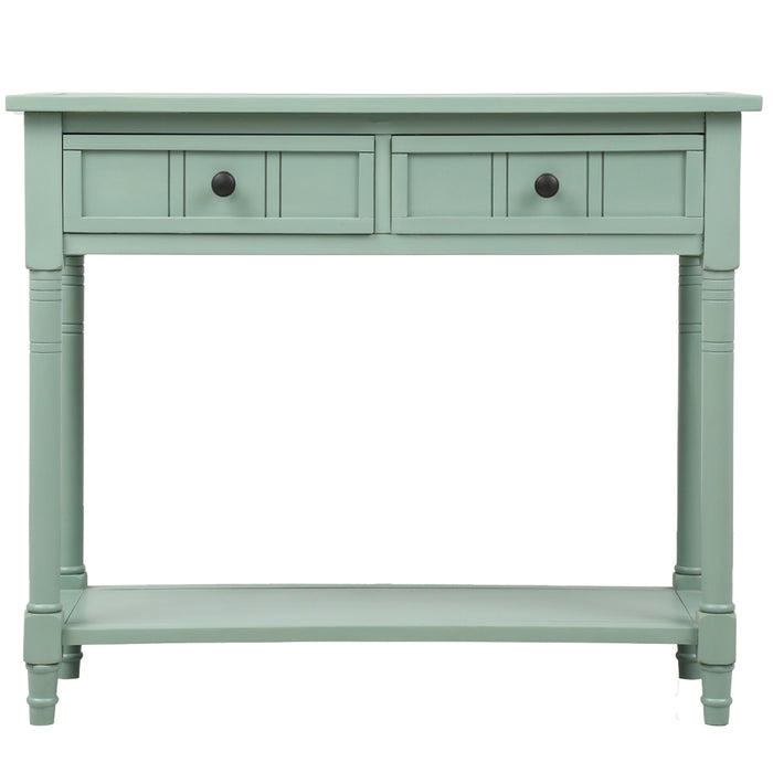 Console Table, Traditional Design with Two Drawers and Bottom Shelf - Retro blue