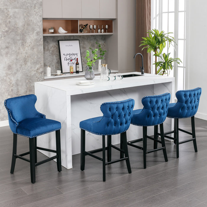 Contemporary Velvet Upholstered Wing-Back Barstools, Set of 2 (Blue)