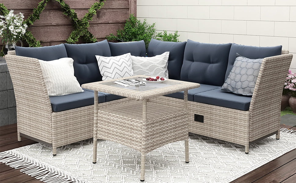 Outdoor Patio 4-Piece All Weather PE Wicker Rattan Sofa Set with Adjustable Backs for Backyard, Poolside, Gray