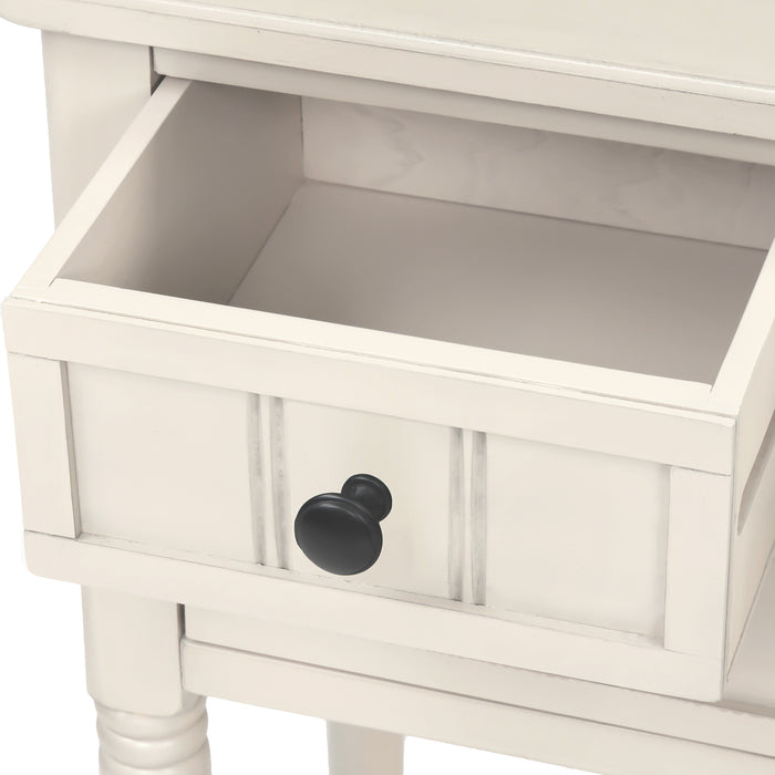 Narrow Console Table with Three Storage Drawers and Bottom Shelf - Ivory White