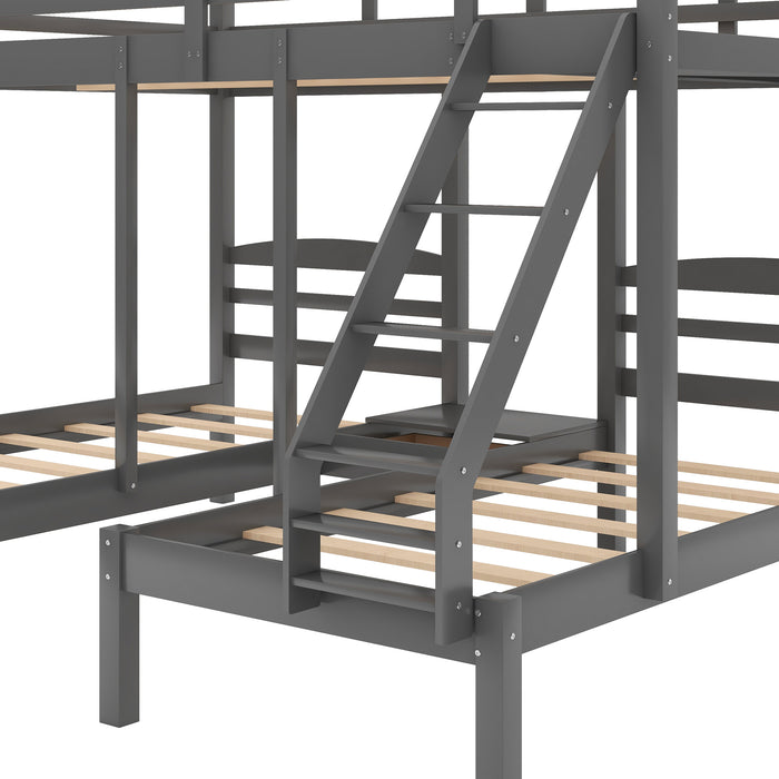 Full over Twin & Twin Bunk Bed, Triple Bunk Bed - Gray