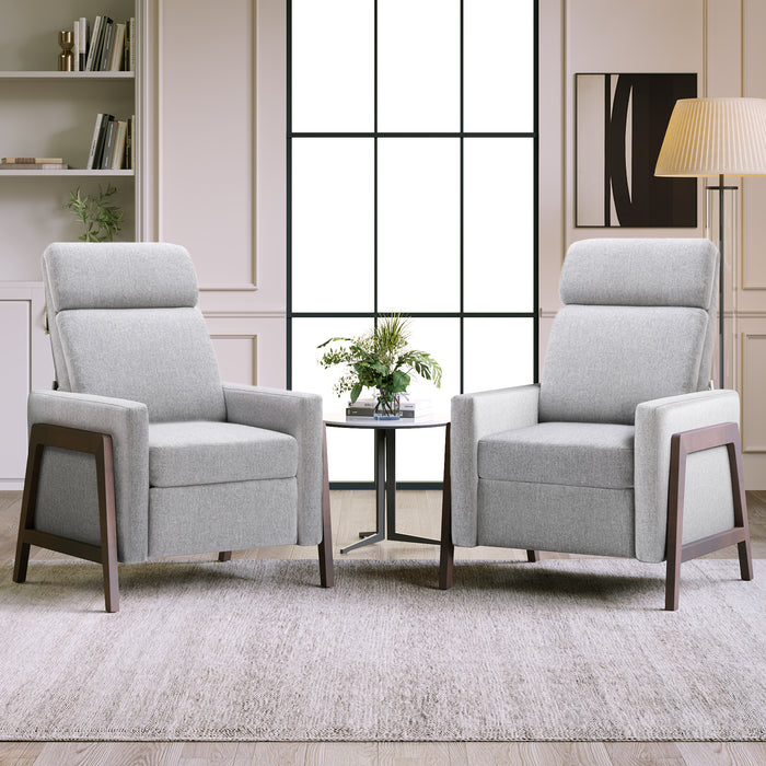 Set of 2 - Framed PU Leather Recliner Chair - Gray